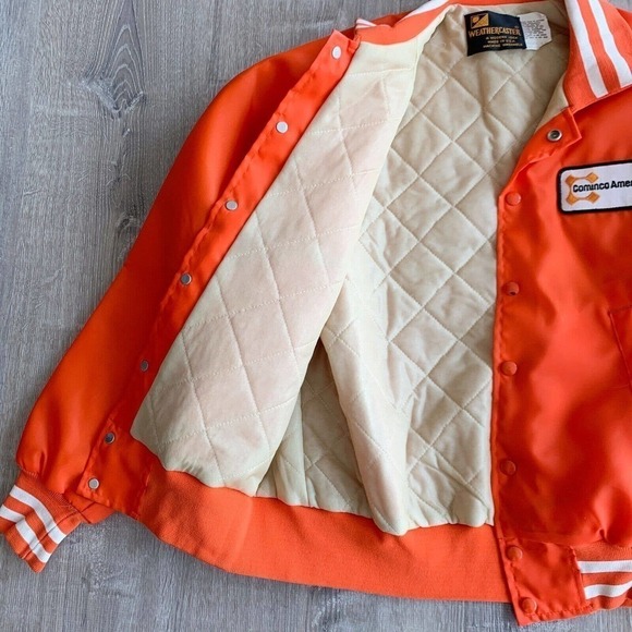 VINTAGE Weathercaster Patch Cominco American Orange Jacket Bomber Coat Medium - Picture 4 of 7